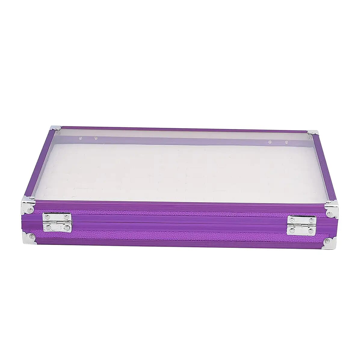 Purple Faux Leather Velvet Interior Ring Jewelry Box with Steel Color Lock and Handle image number 5