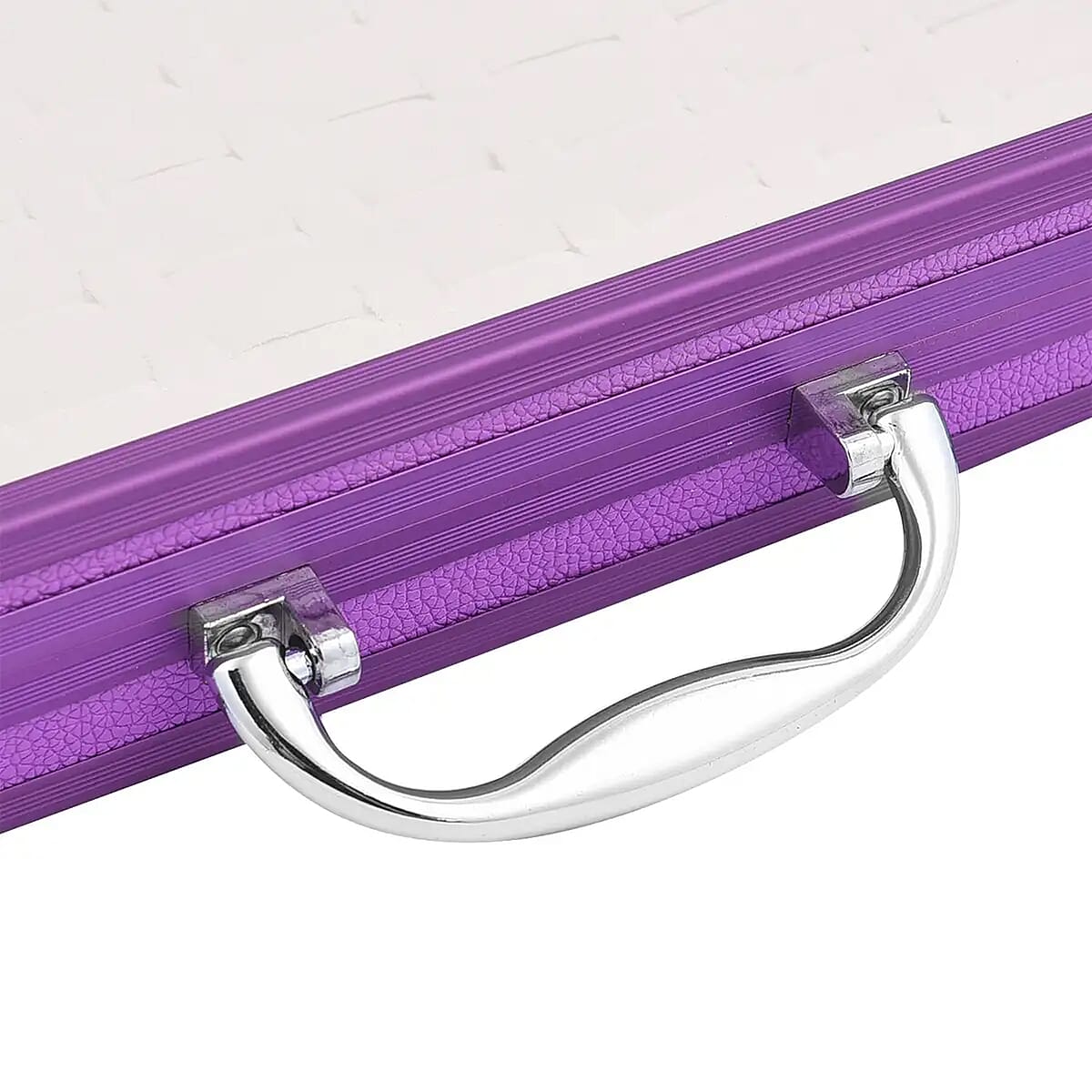 Purple Faux Leather Velvet Interior Ring Jewelry Box with Steel Color Lock and Handle image number 6