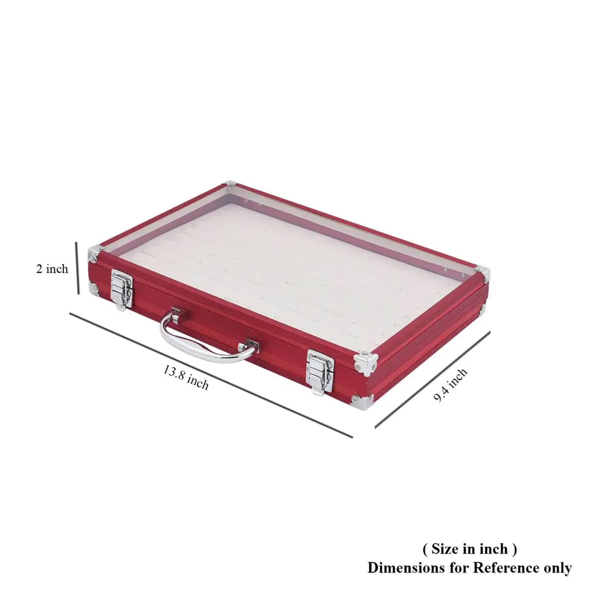 Red Faux Leather Velvet Interior Ring Jewelry Box with Steel Color Lock and Handle image number 4