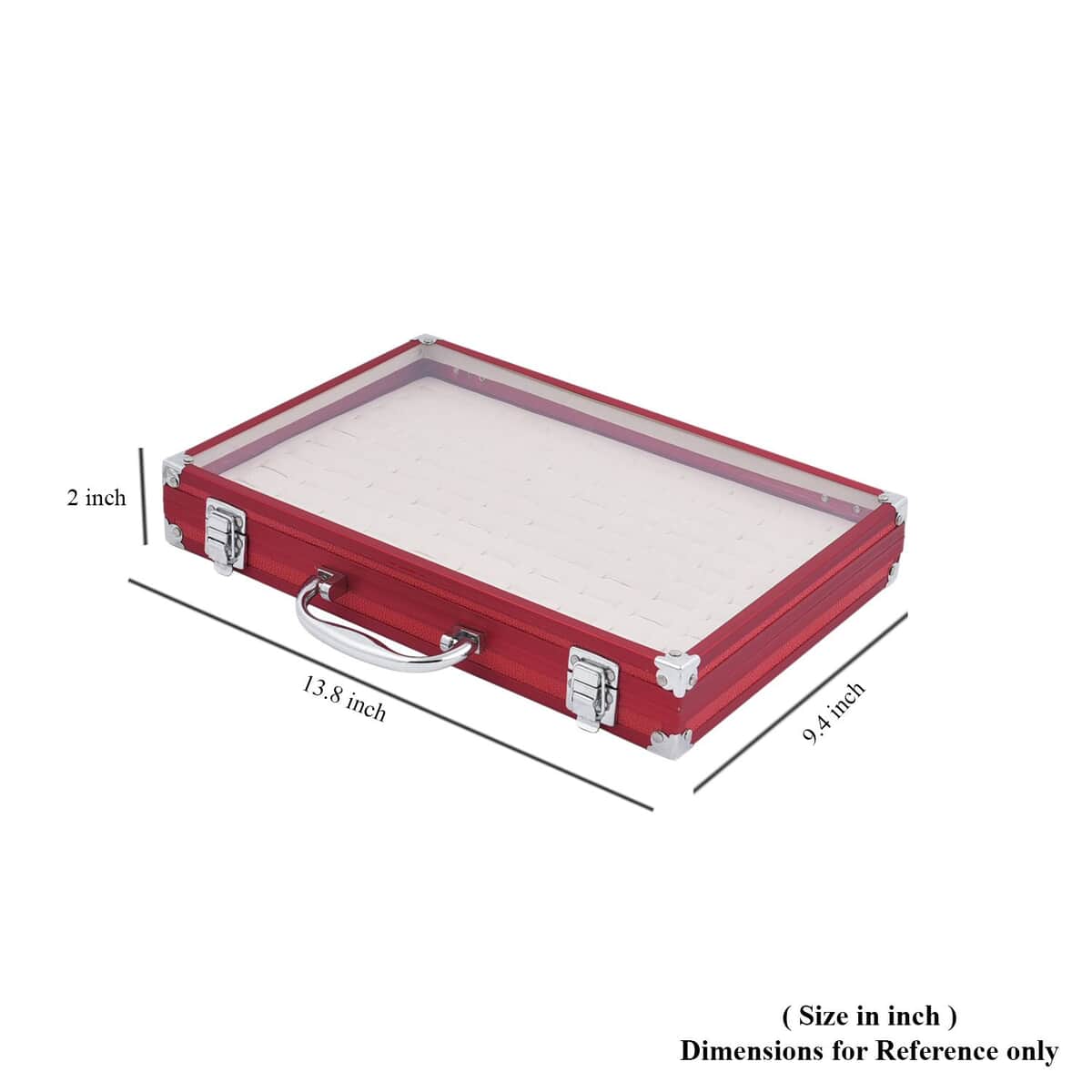 Red Faux Leather Velvet Interior Ring Jewelry Box with Steel Color Lock and Handle image number 7