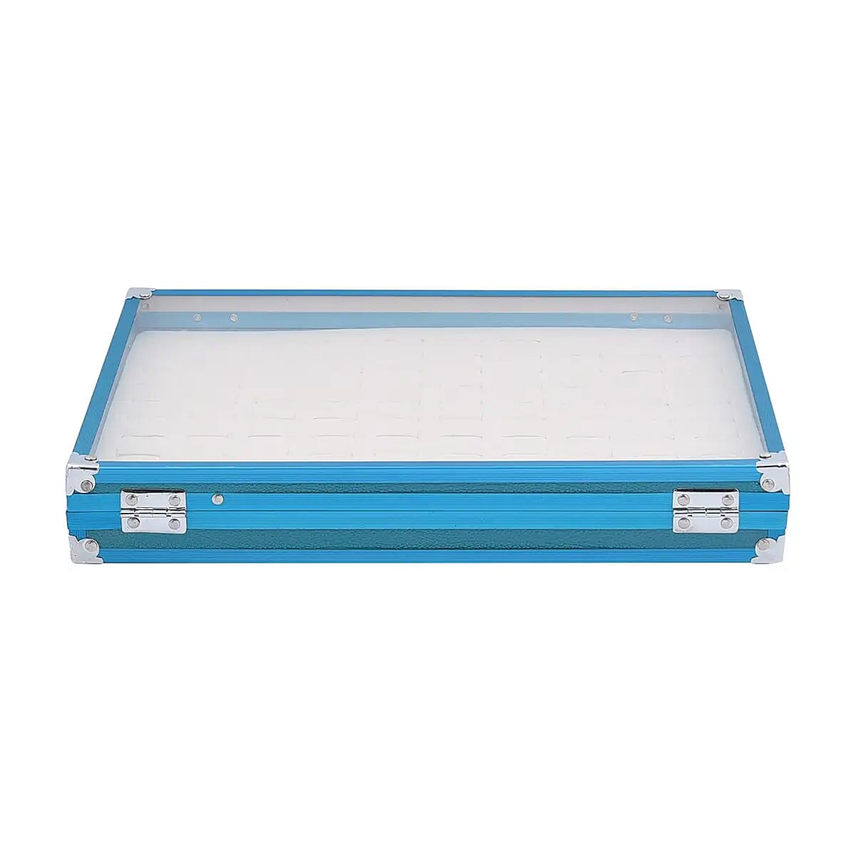 Teal Faux Leather Velvet Interior Ring Jewelry Box with Steel Color Lock and Handle image number 5