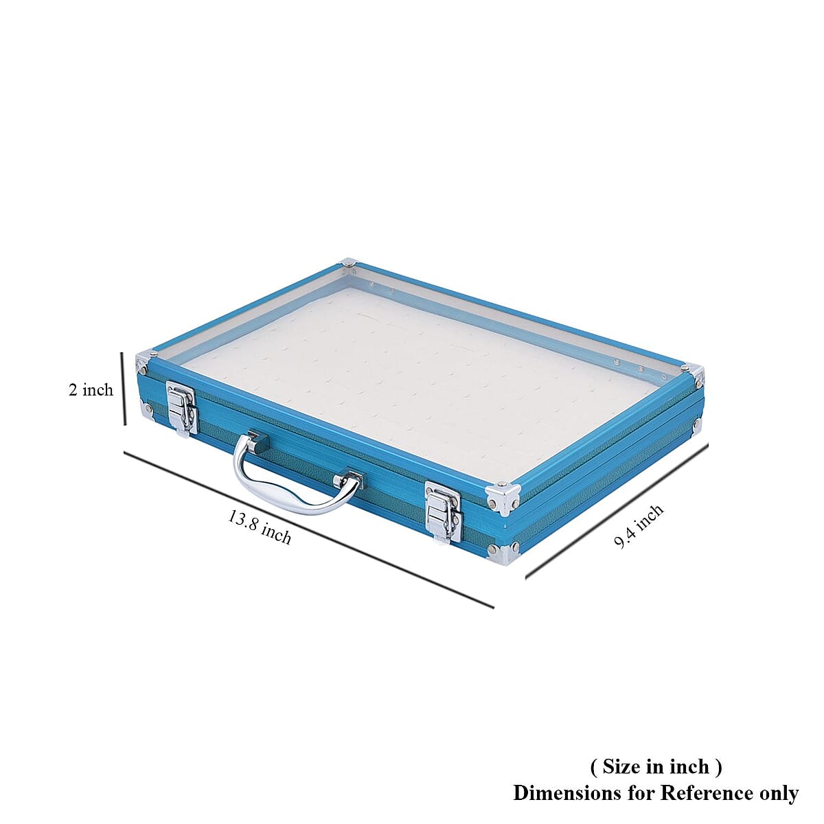 Teal Faux Leather Velvet Interior Ring Jewelry Box with Steel Color Lock and Handle image number 7