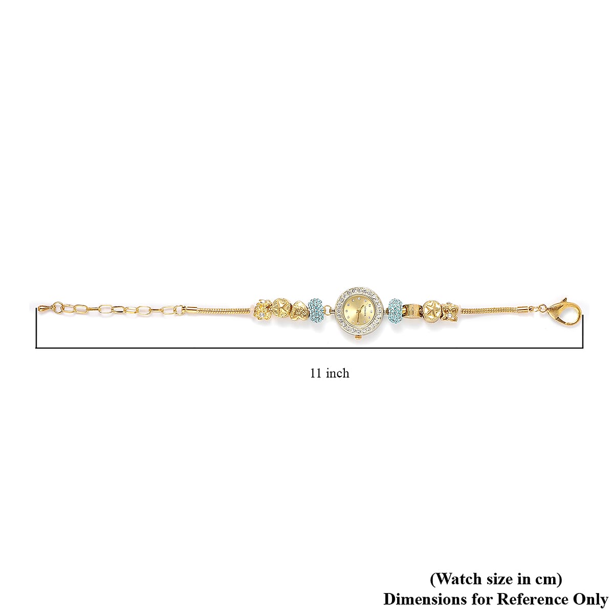 Strada Blue and White Crystal Japanese Movement Charm Bracelet Watch in Goldtone (up to 10.5 inches) image number 6