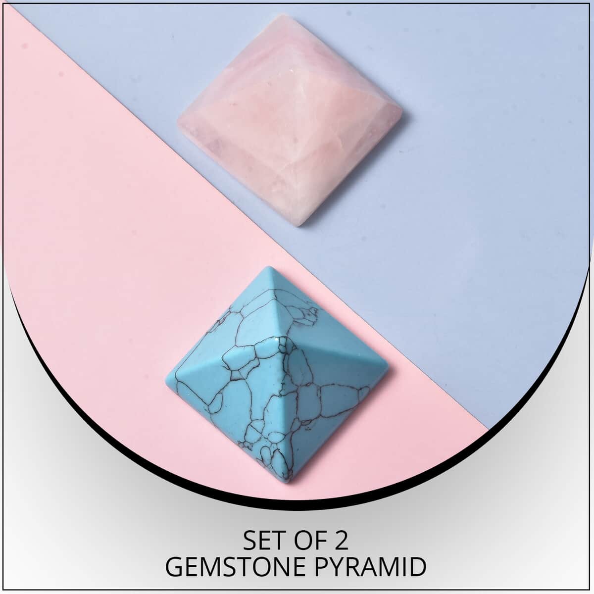 Set of 2 Gemstone Galilea Rose Quartz, Blue Howlite Pyramid (1.18") image number 1