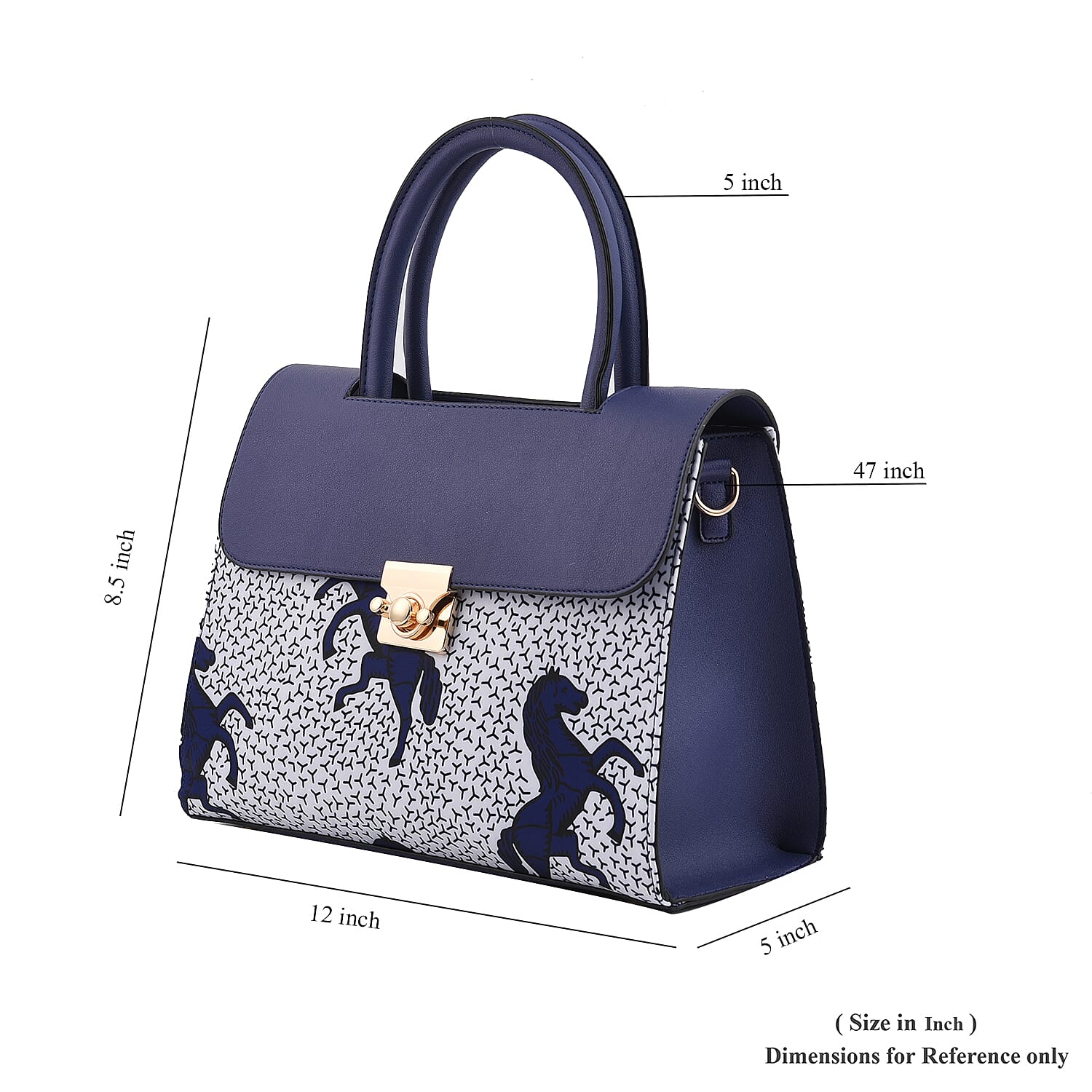 Set of 2 White and Blue Horse Pattern Nylon, Faux Leather Tote Bag and Clutch
