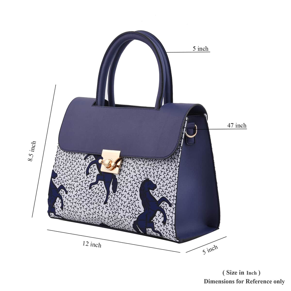 Set of 2 White and Blue Horse Pattern Nylon, Faux Leather Tote Bag and Clutch image number 5