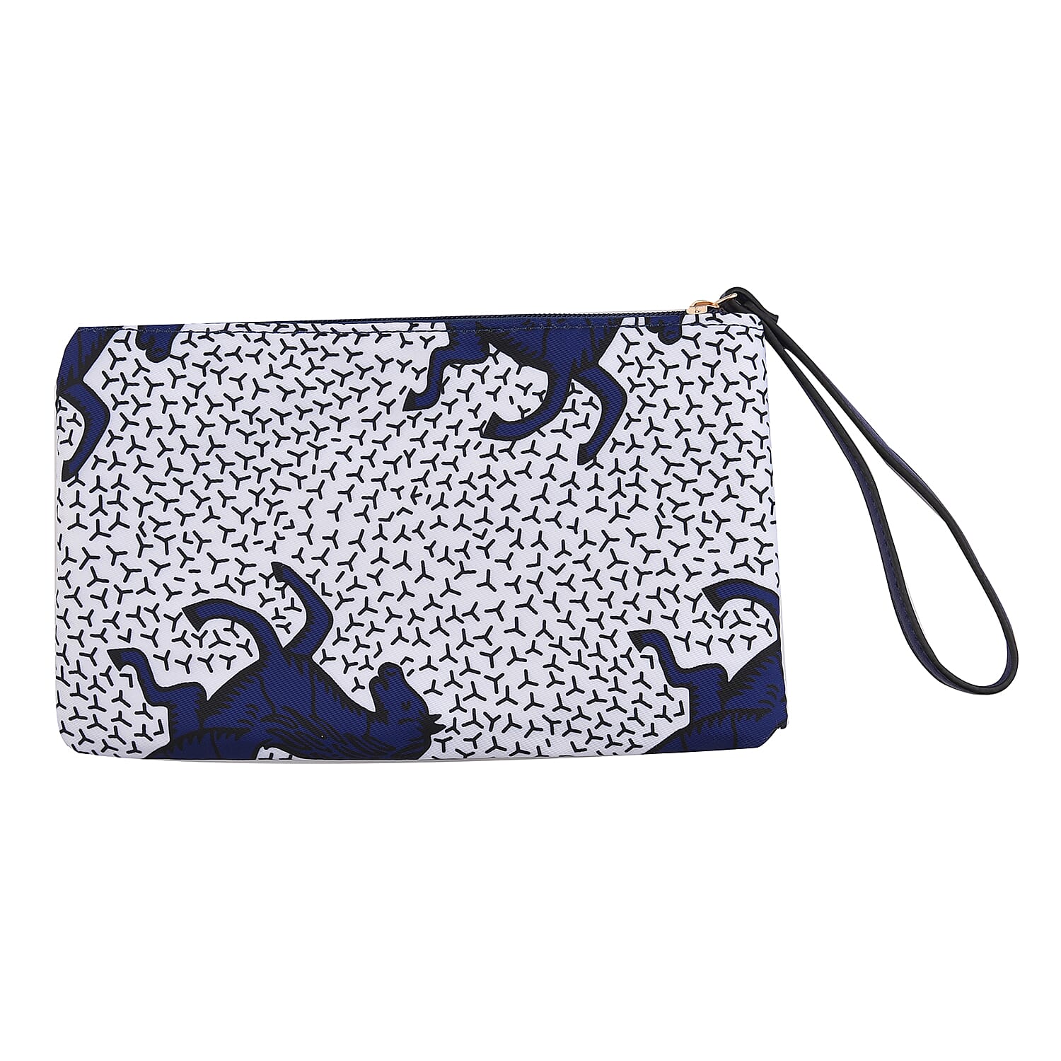 Set of 2 White and Blue Horse Pattern Nylon, Faux Leather Tote Bag and Clutch