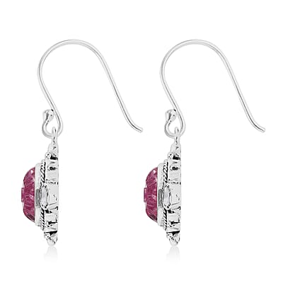 Artisan Crafted Niassa Ruby (FF) Carved and Polki Diamond Earrings in Sterling Silver 8.90 ctw