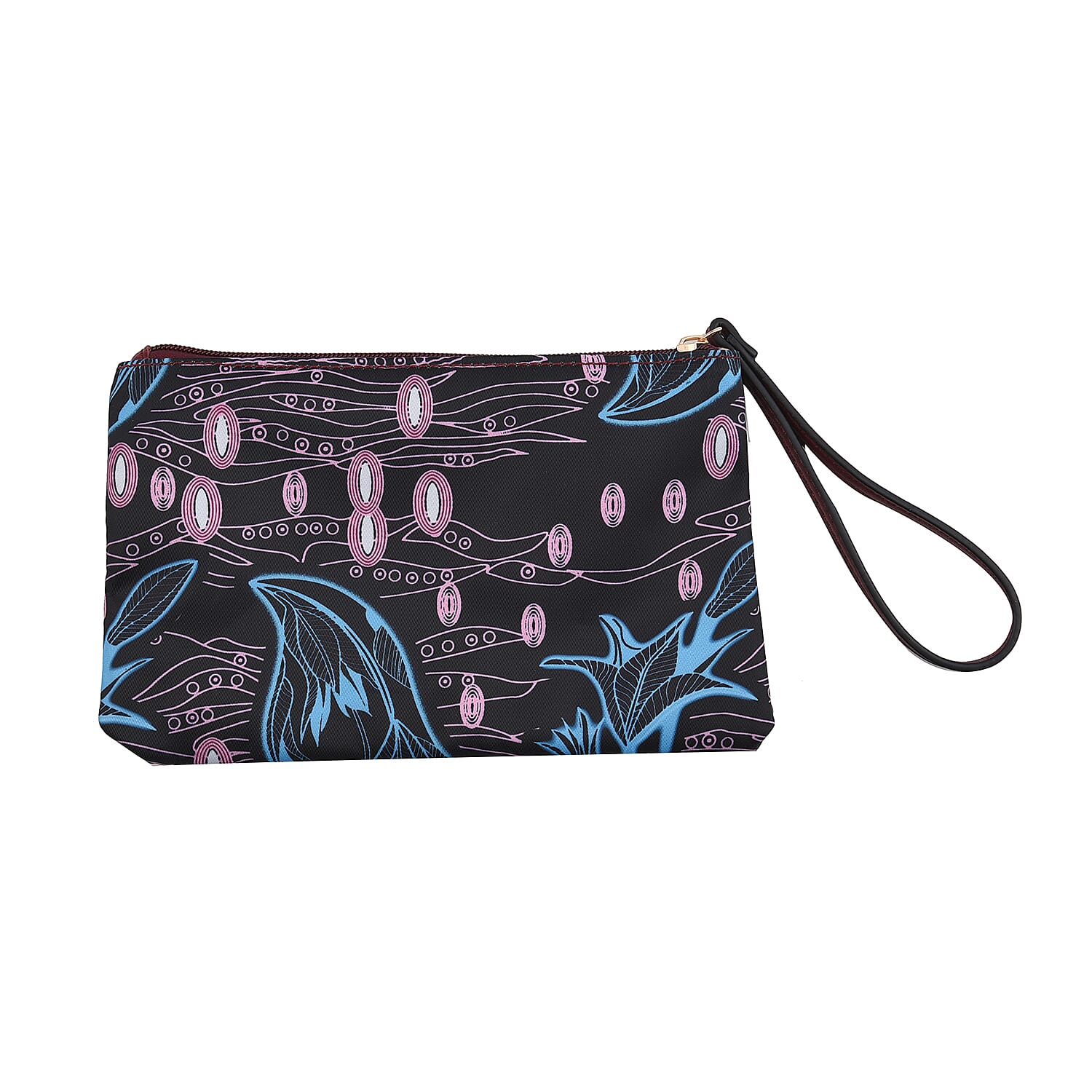 Set of 2 Wine Red and Floral Pattern Nylon, Faux Leather Tote Bag and Clutch