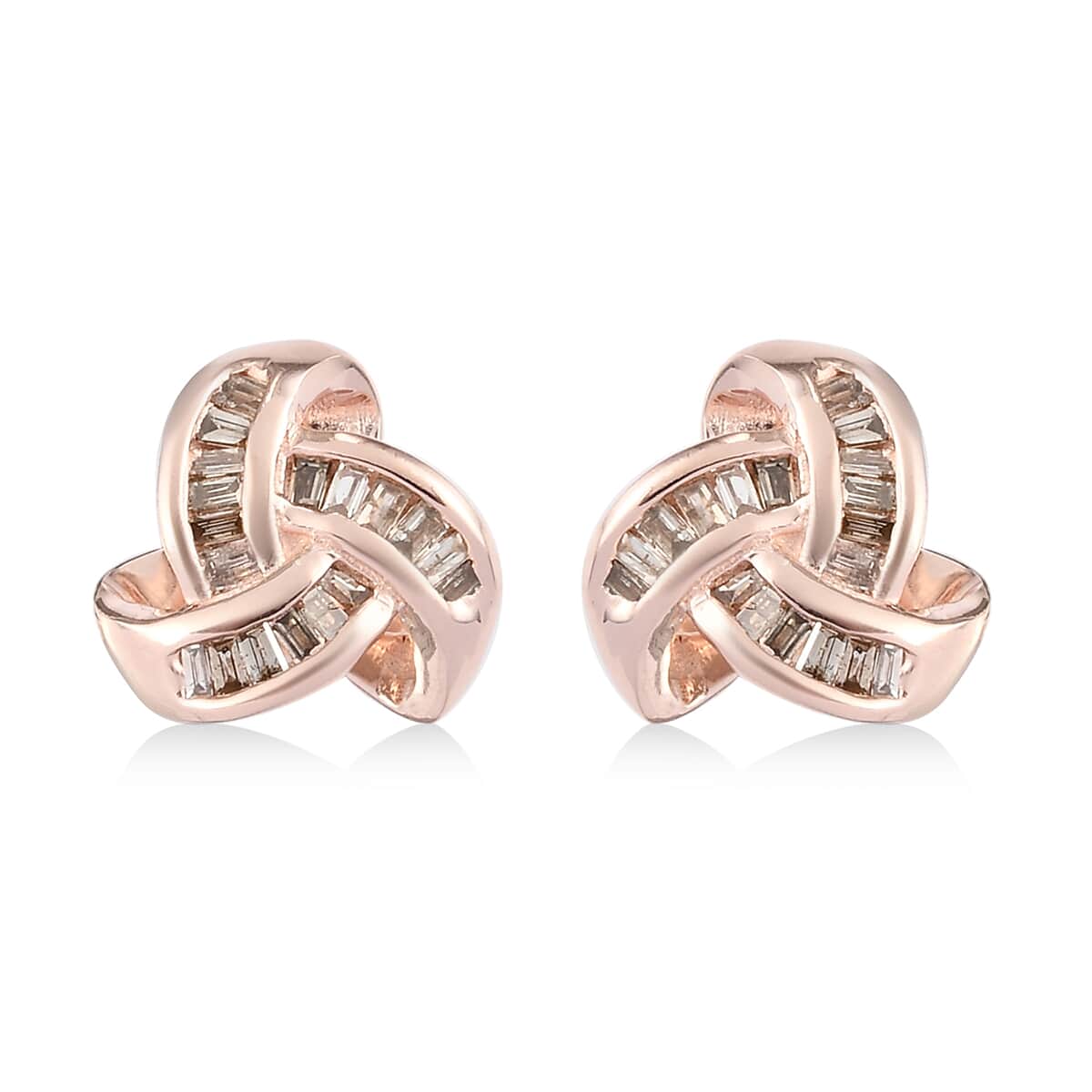 Natural Champagne Diamond Knotted Stud Earrings in Vermeil Rose Gold Over Sterling Silver 0.25 ctw image number 0