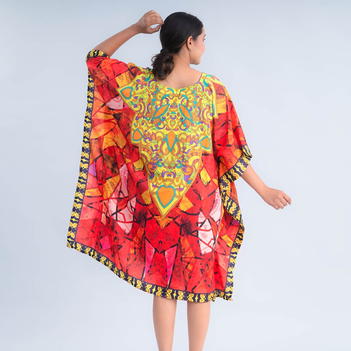 JOVIE Red Digital Print Kaftan with Drawstring - One Size Fits Most image number 2