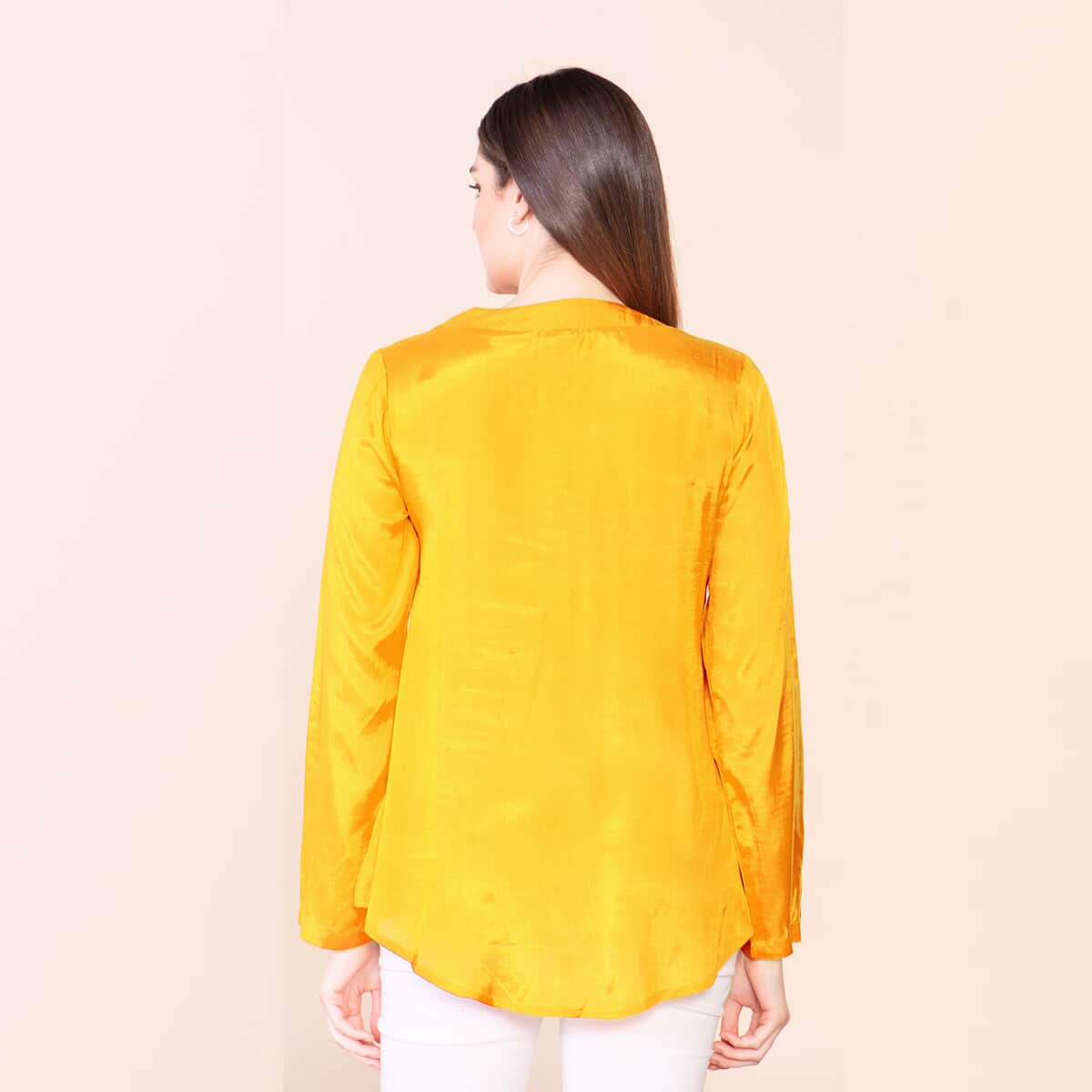 Tamsy Yellow 100% Shenton Long Sleeve V-neck Top - L image number 4