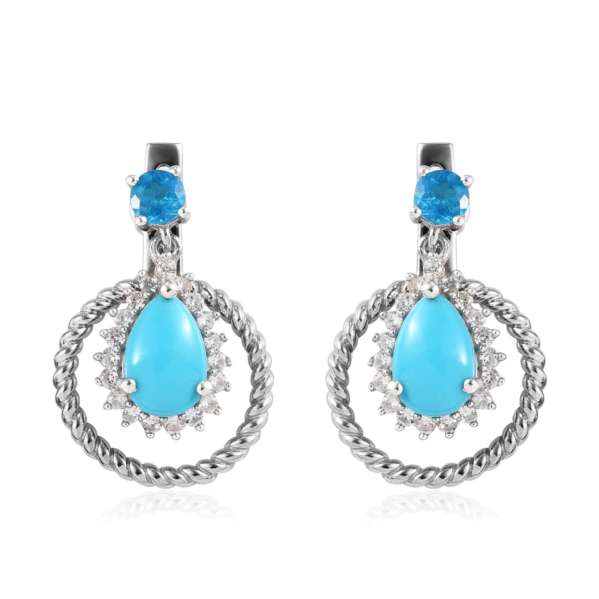 Sleeping Beauty Turquoise Dangle Drop Earrings 925 Silver Neon Apatite Ct  3.4