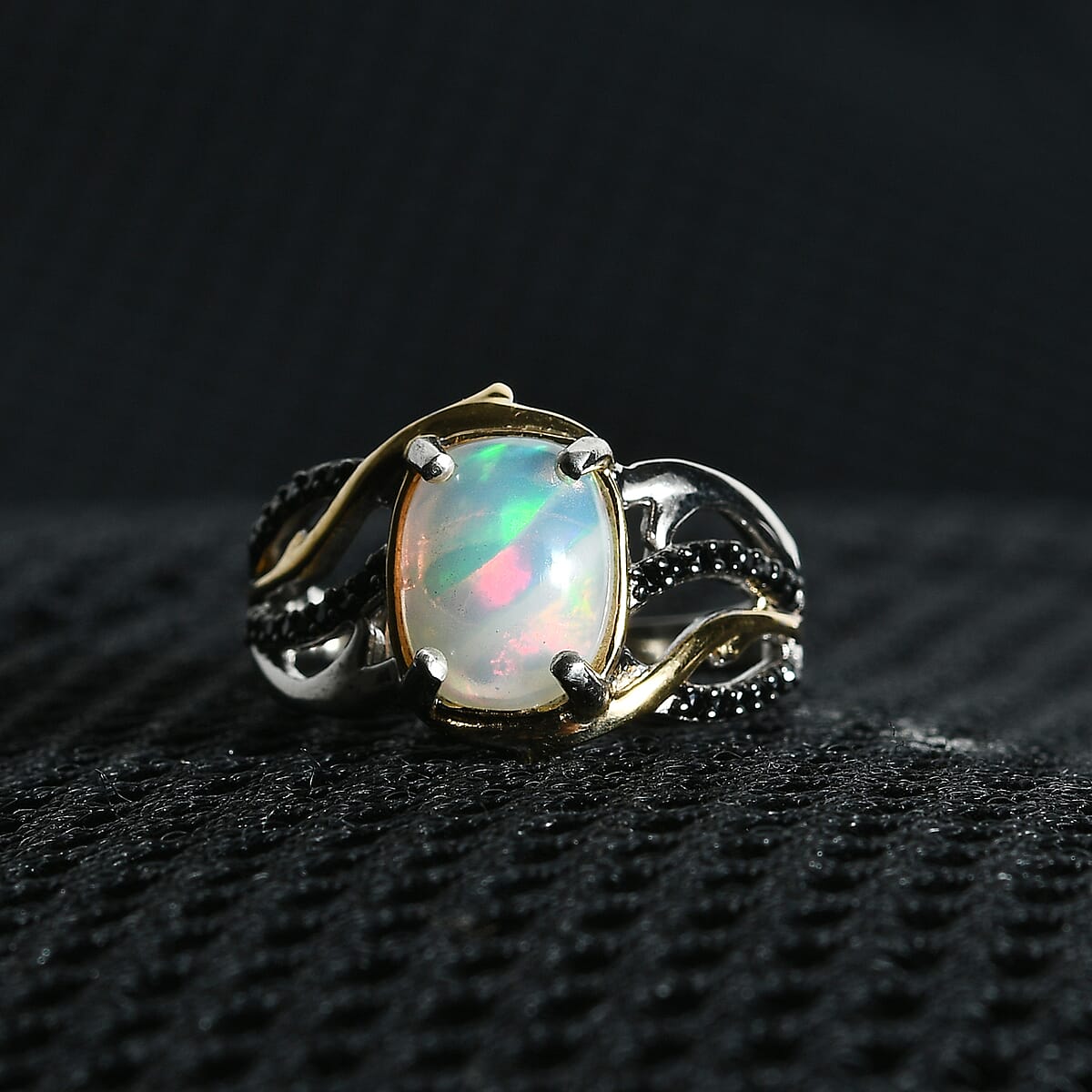 Ethiopian Welo Opal and Thai Black Spinel Ring in Vermeil Yellow Gold and Platinum Over Sterling Silver (Size 10.0) 1.60 ctw image number 1