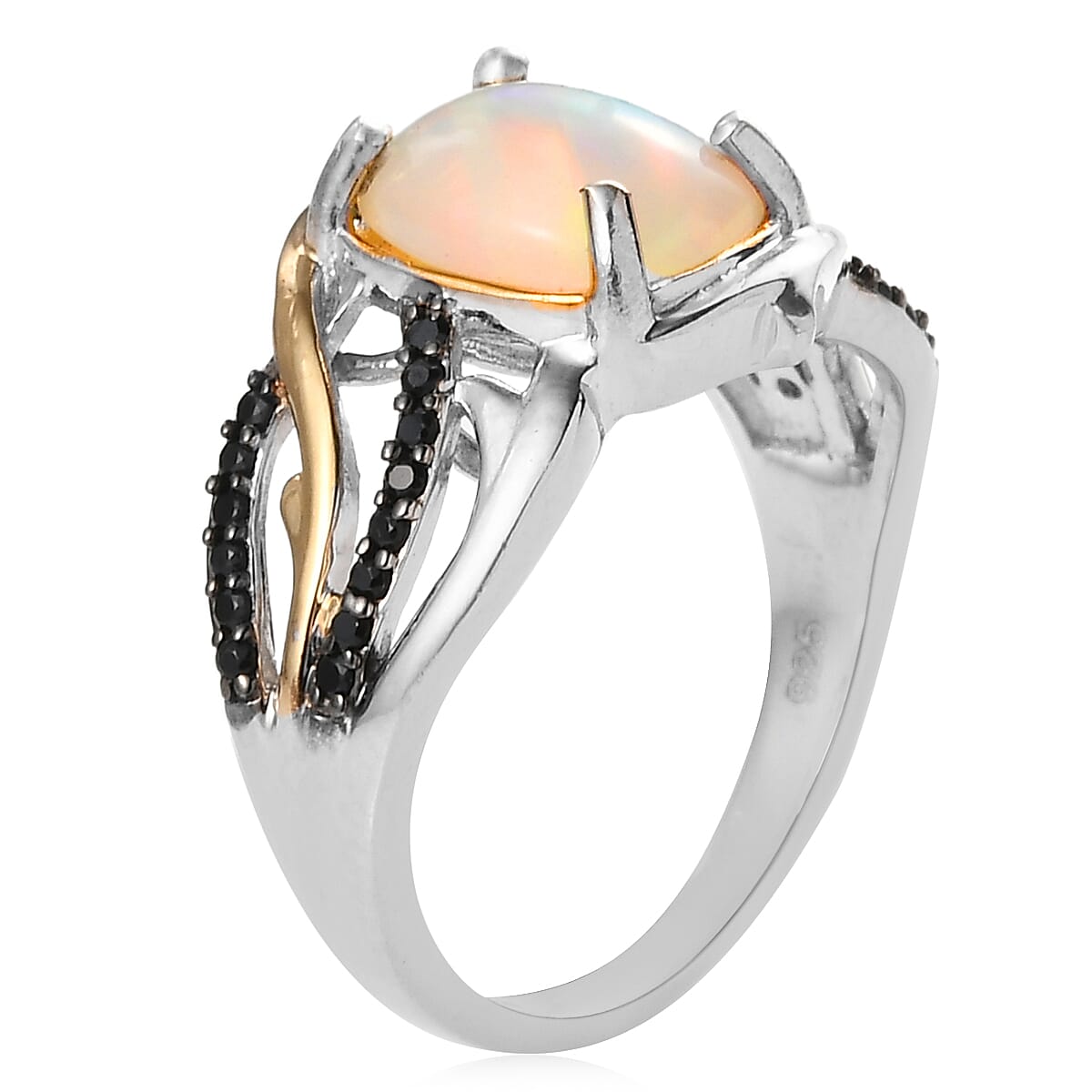 Ethiopian Welo Opal and Thai Black Spinel Ring in Vermeil Yellow Gold and Platinum Over Sterling Silver (Size 10.0) 1.60 ctw image number 3