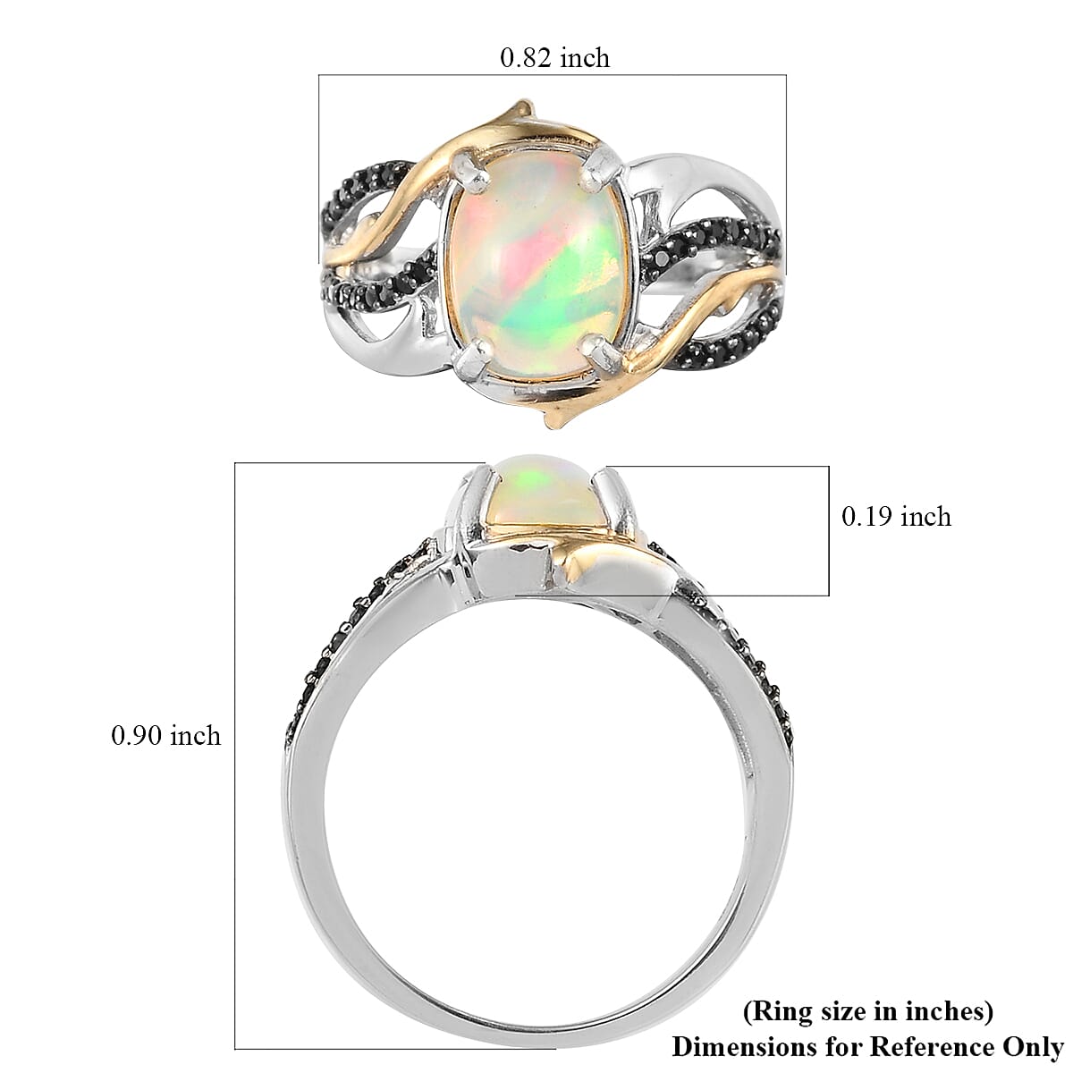 Ethiopian Welo Opal and Thai Black Spinel Ring in Vermeil Yellow Gold and Platinum Over Sterling Silver (Size 10.0) 1.60 ctw image number 5