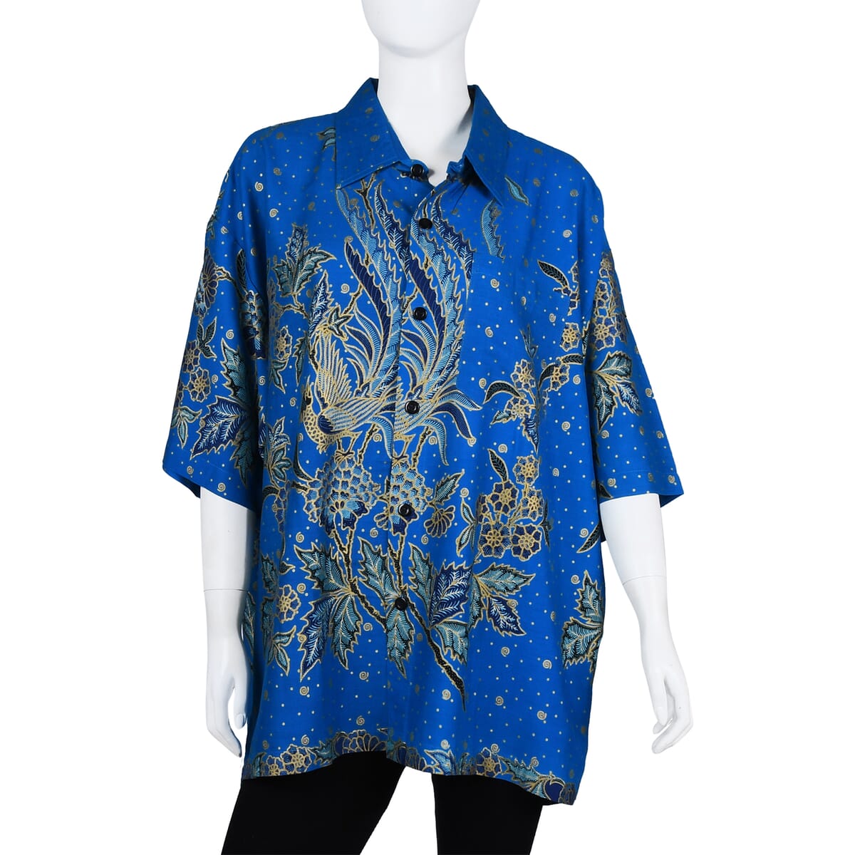 Jovie Blue Peacock Motif Printed Batik Shirt - M image number 0