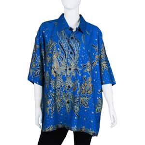 Jovie Blue Peacock Motif Printed Batik Shirt - M