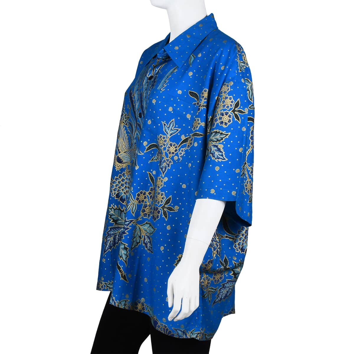 Jovie Blue Peacock Motif Printed Batik Shirt - L image number 1