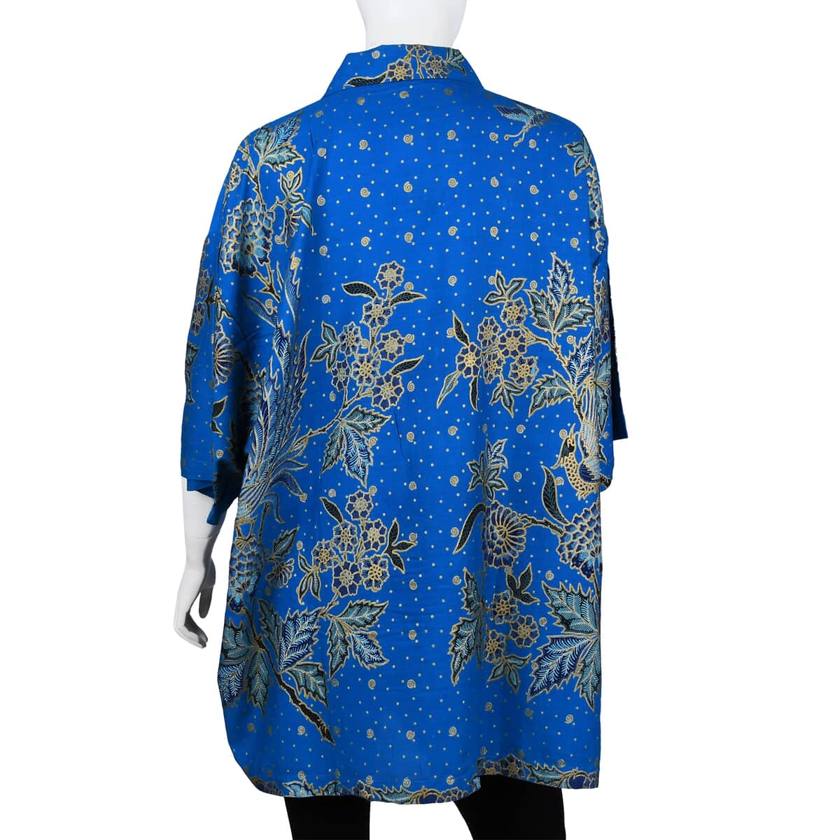 Jovie Blue Peacock Motif Printed Batik Shirt - L image number 2