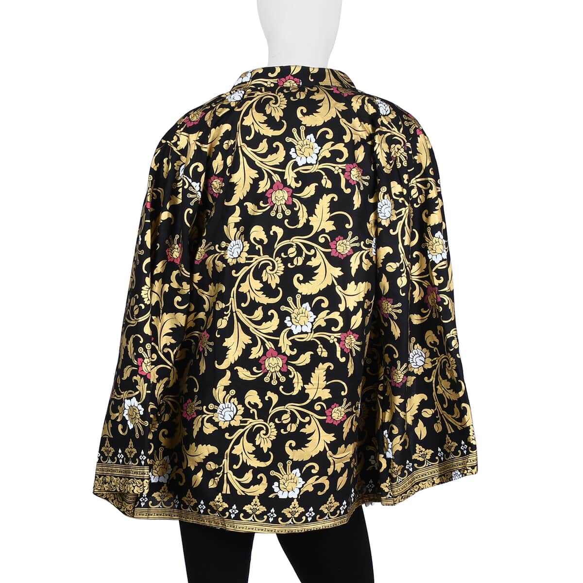 Jovie Black Hibiscus Motif Printed Batik Capelet Outerwear - One Size Missy image number 1