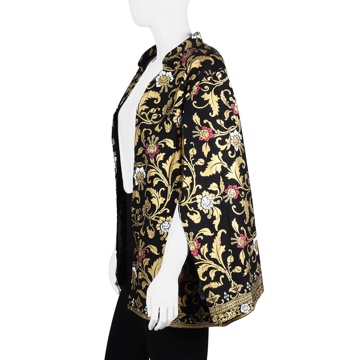 Jovie Black Hibiscus Motif Printed Batik Capelet Outerwear - One Size Missy image number 2