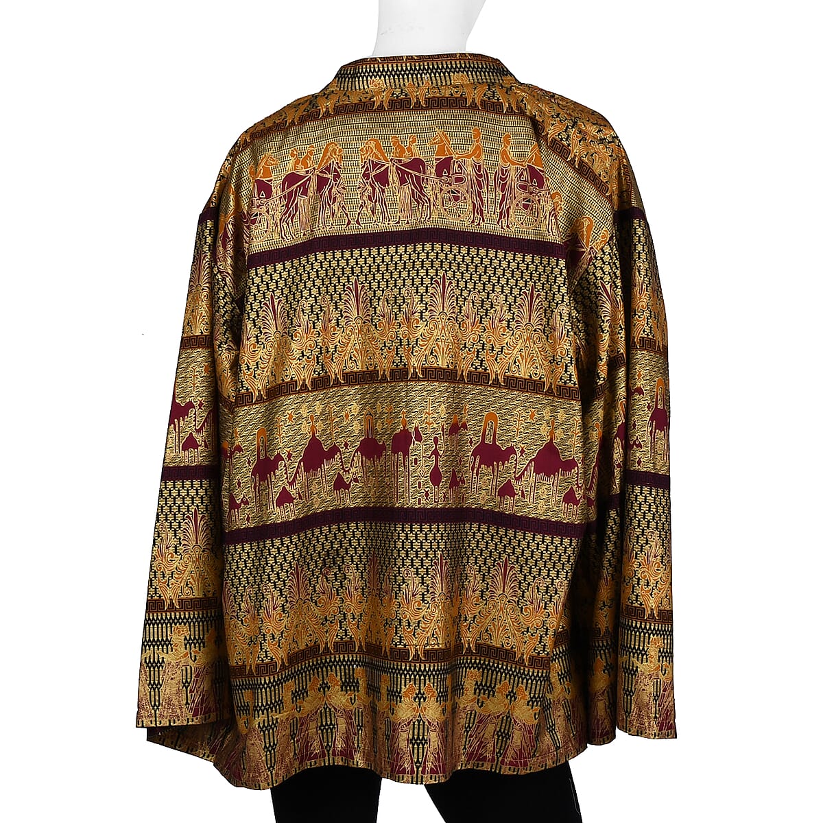 Jovie Red Golden Balinese Era Motif Printed Batik Capelet Outerwear - One Size Missy image number 1
