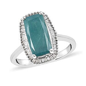 Grandidierite and Diamond 2.98 ctw Fancy Ring in Platinum Over Sterling Silver (Size 8)
