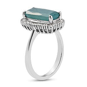 Grandidierite and Diamond 2.98 ctw Fancy Ring in Platinum Over Sterling Silver (Size 8)