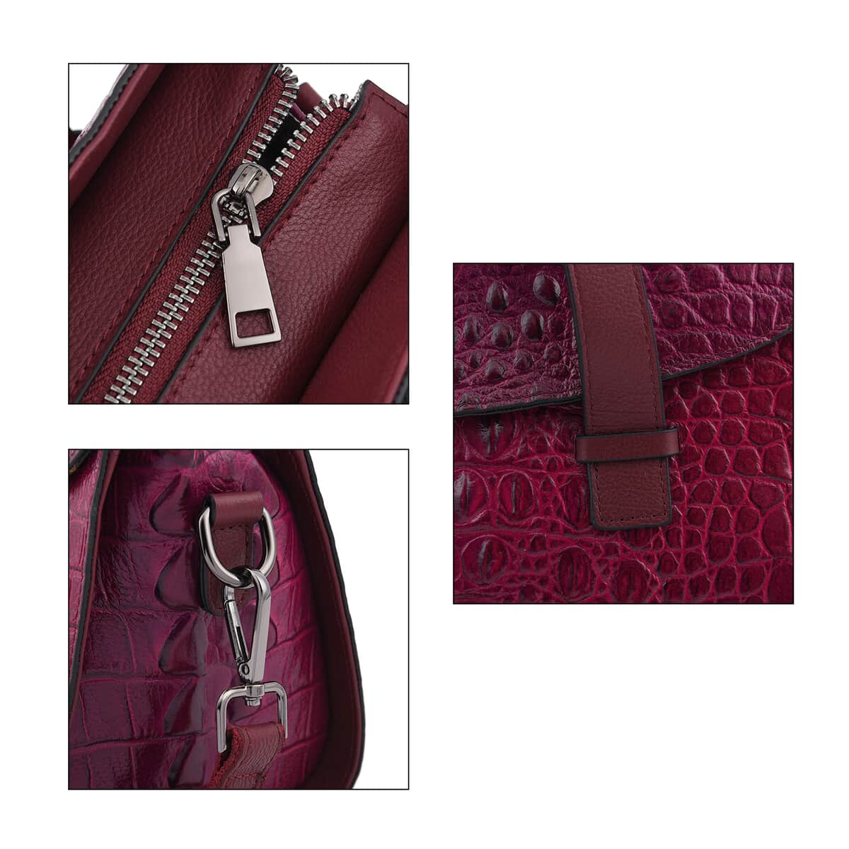 Purple Crocodile Embossed Genuine Leather Convertible Bag with Handle Drop and Shoulder Strap image number 4