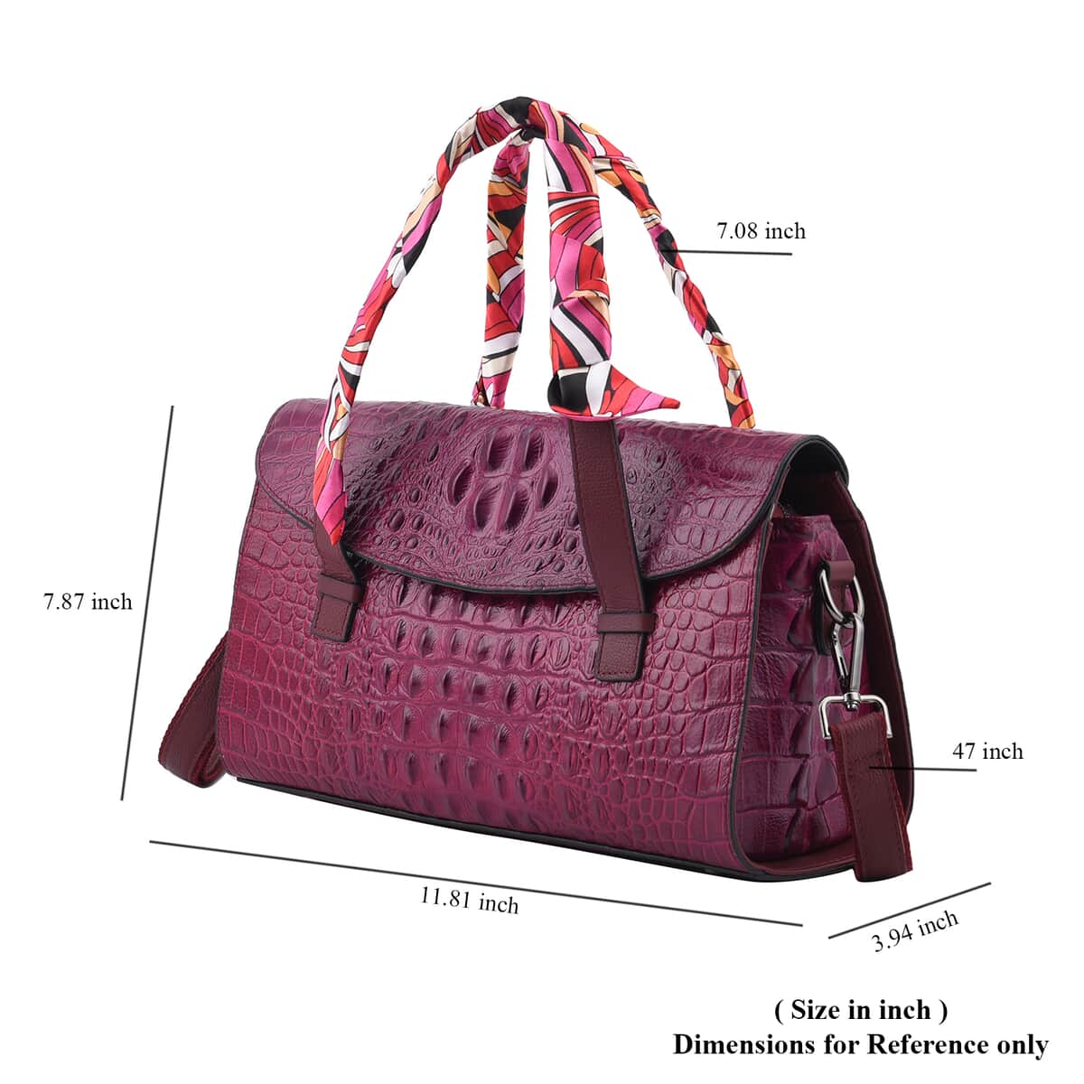 Purple Crocodile Embossed Genuine Leather Convertible Bag with Handle Drop and Shoulder Strap image number 6