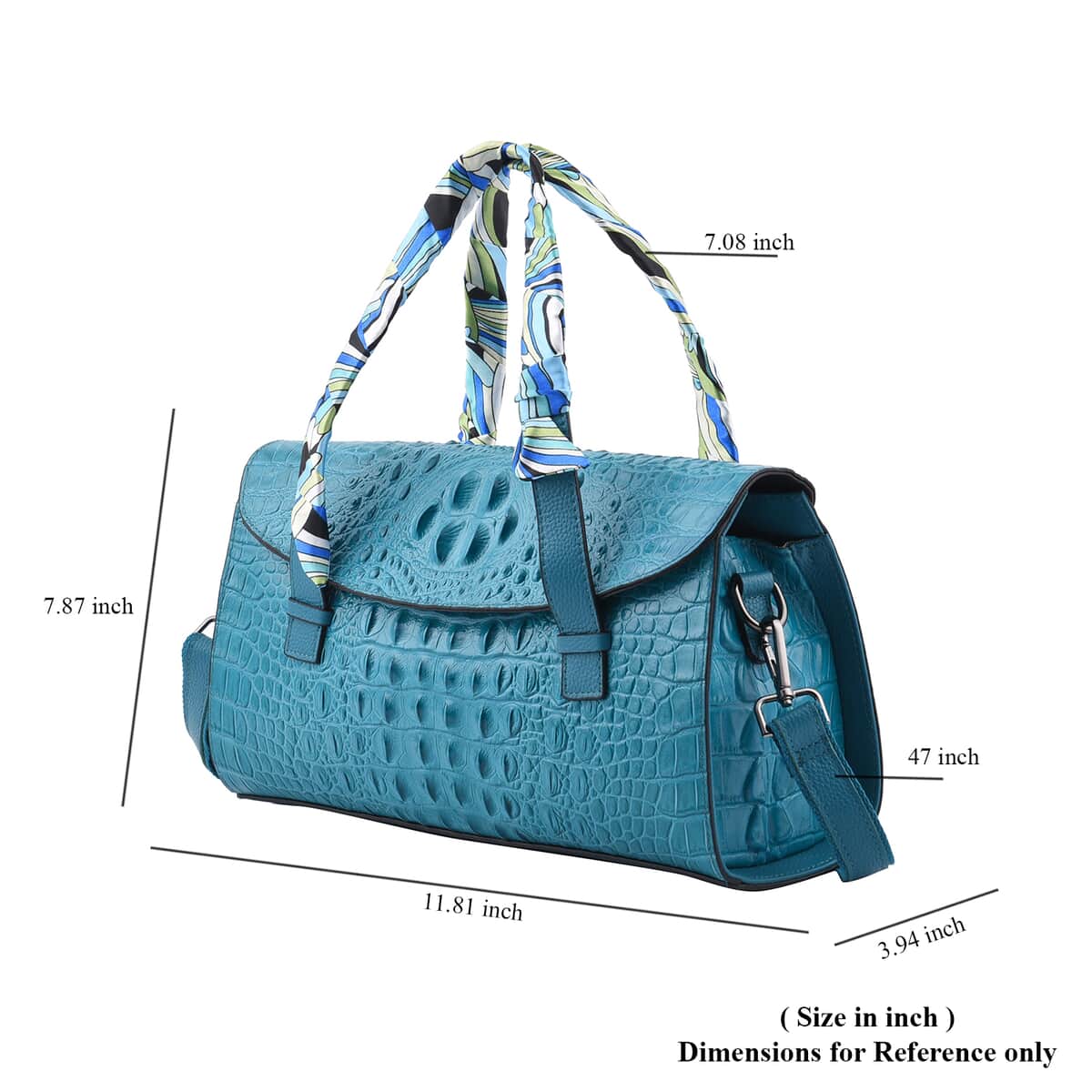 Shop LC Teal Blue Genuine Leather Diagonal Flap Croco Embossed