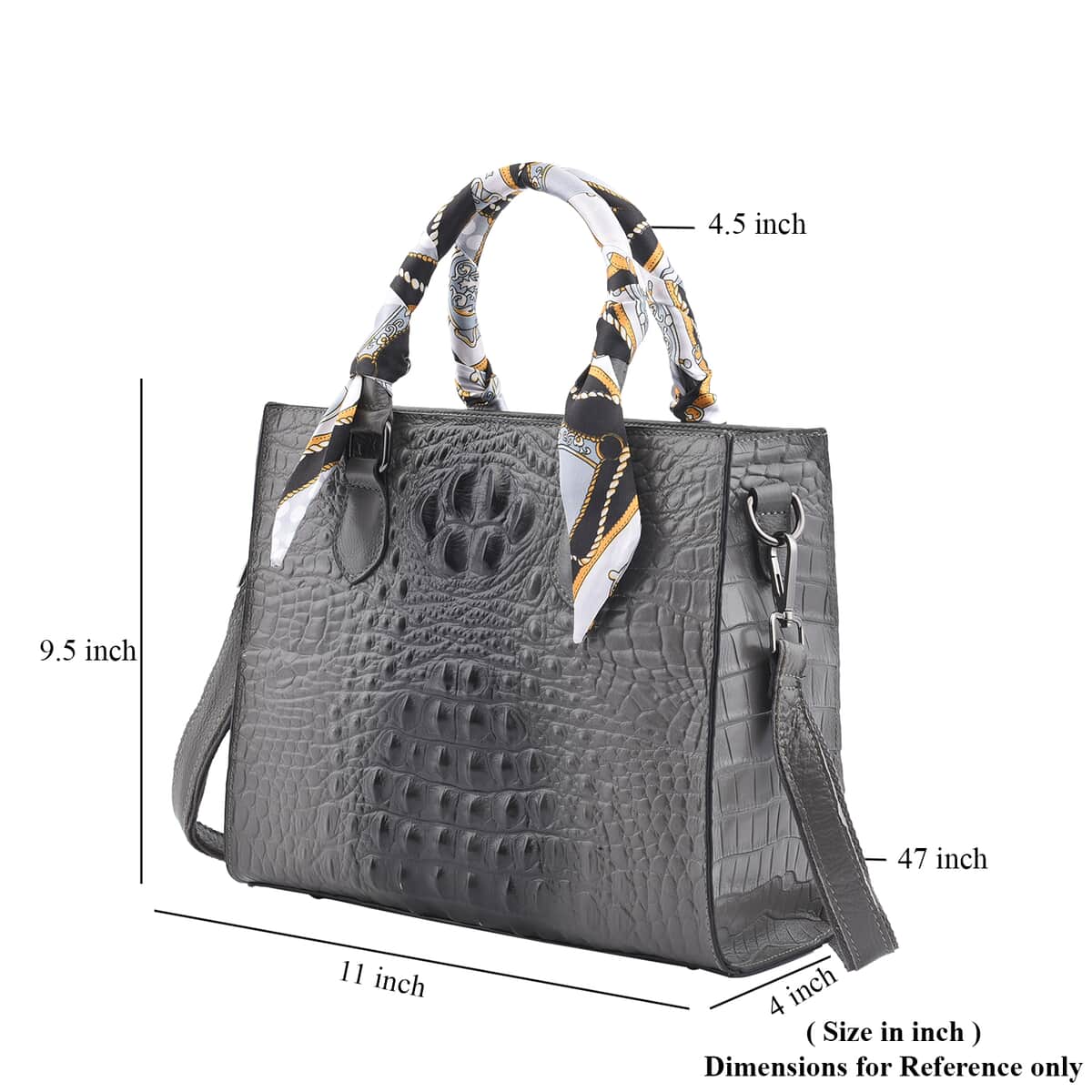 Gray Croco Embossed Genuine Leather Tote Bag with Handle Drop and Shoulder Strap image number 4