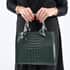 Green Croco Embossed Genuine Leather Tote Bag with Handle Drop and Shoulder Strap image number 2