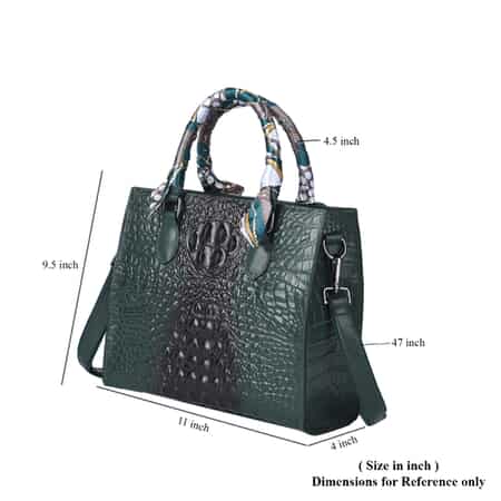 Green Croco Embossed Genuine Leather Tote Bag with Handle Drop and Shoulder Strap image number 6