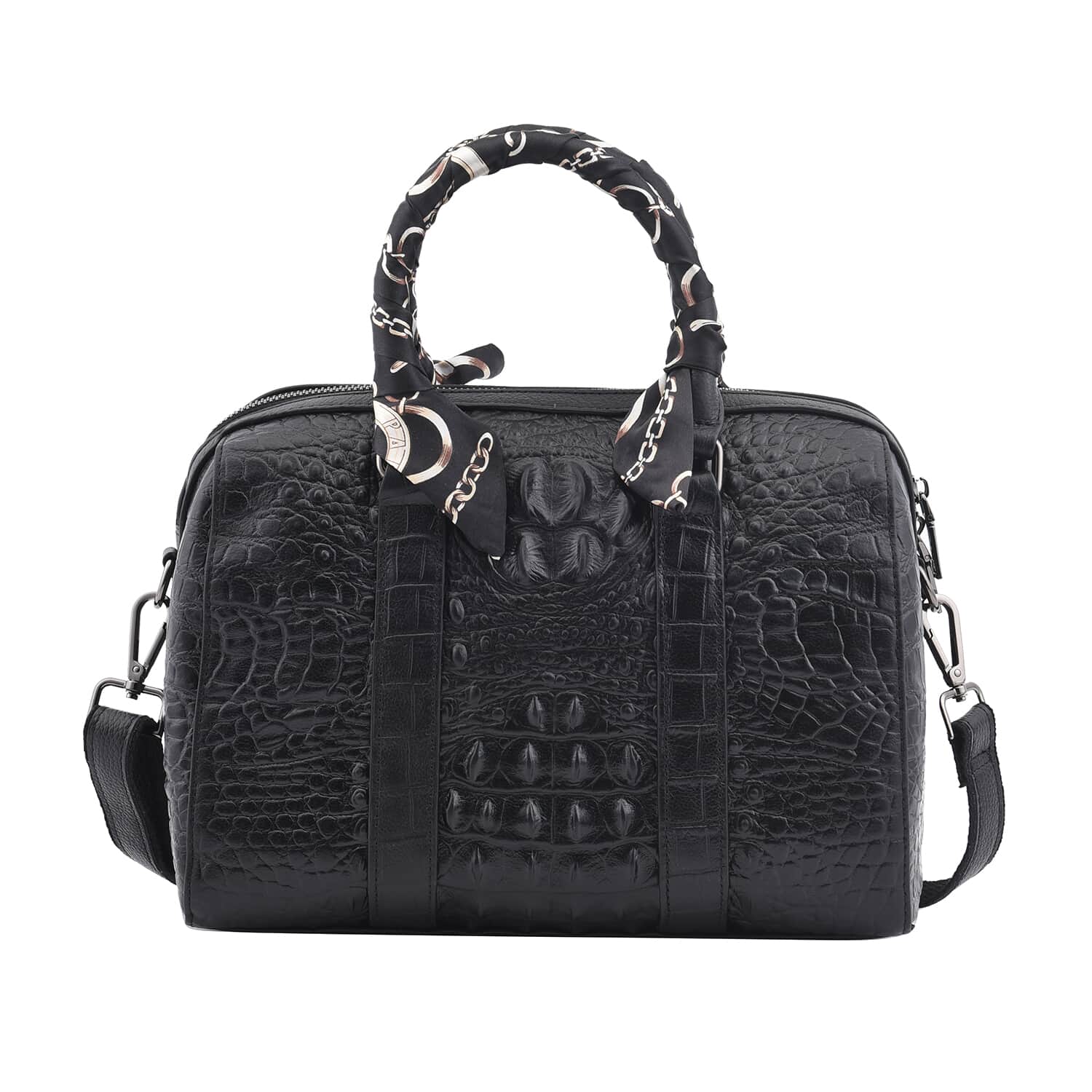 Buy Black Crocodile Embossed Pattern Genuine Leather Convertible Bag ...