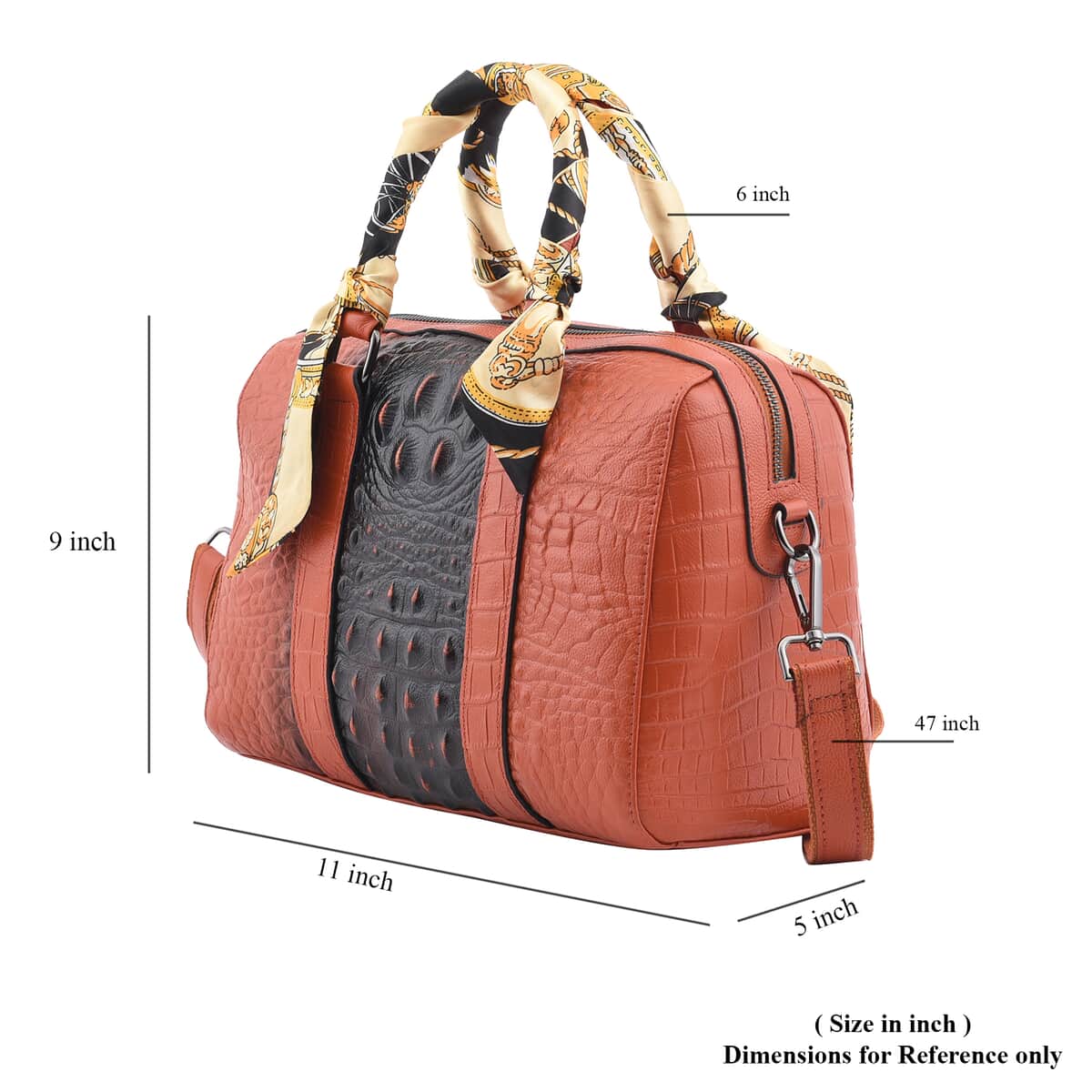 Brown Croco Embossed Genuine Leather Tote Bag with Handle Drop and Shoulder Strap image number 4