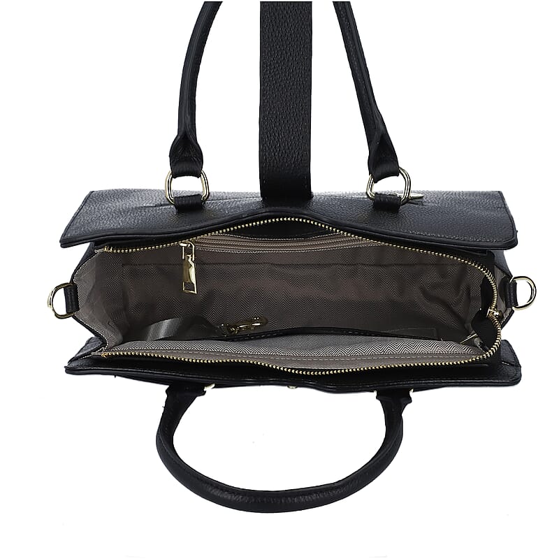 Black & Brown Snake Skin Print Genuine Leather Convertible Tote Bag