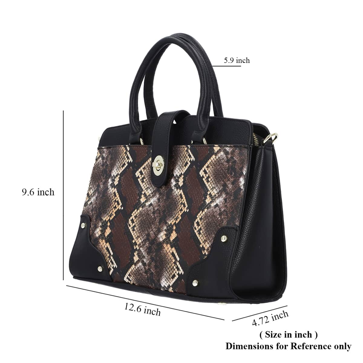 Black & Brown Snake Skin Print Genuine Leather Convertible Tote Bag image number 6