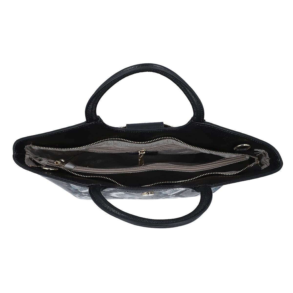 Hong Kong Closeout Black and Multicolor Snake Print Pattern Genuine Leather Tote Bag with Shoulder Straps image number 3