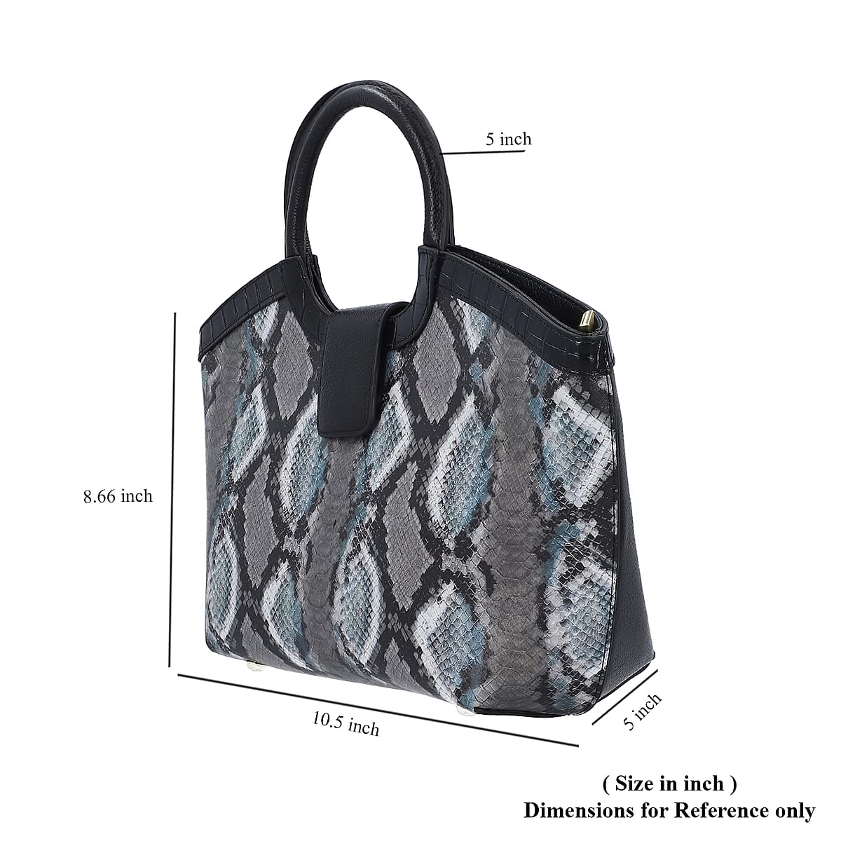 Hong Kong Closeout Black and Multicolor Snake Print Pattern Genuine Leather Tote Bag with Shoulder Straps image number 4