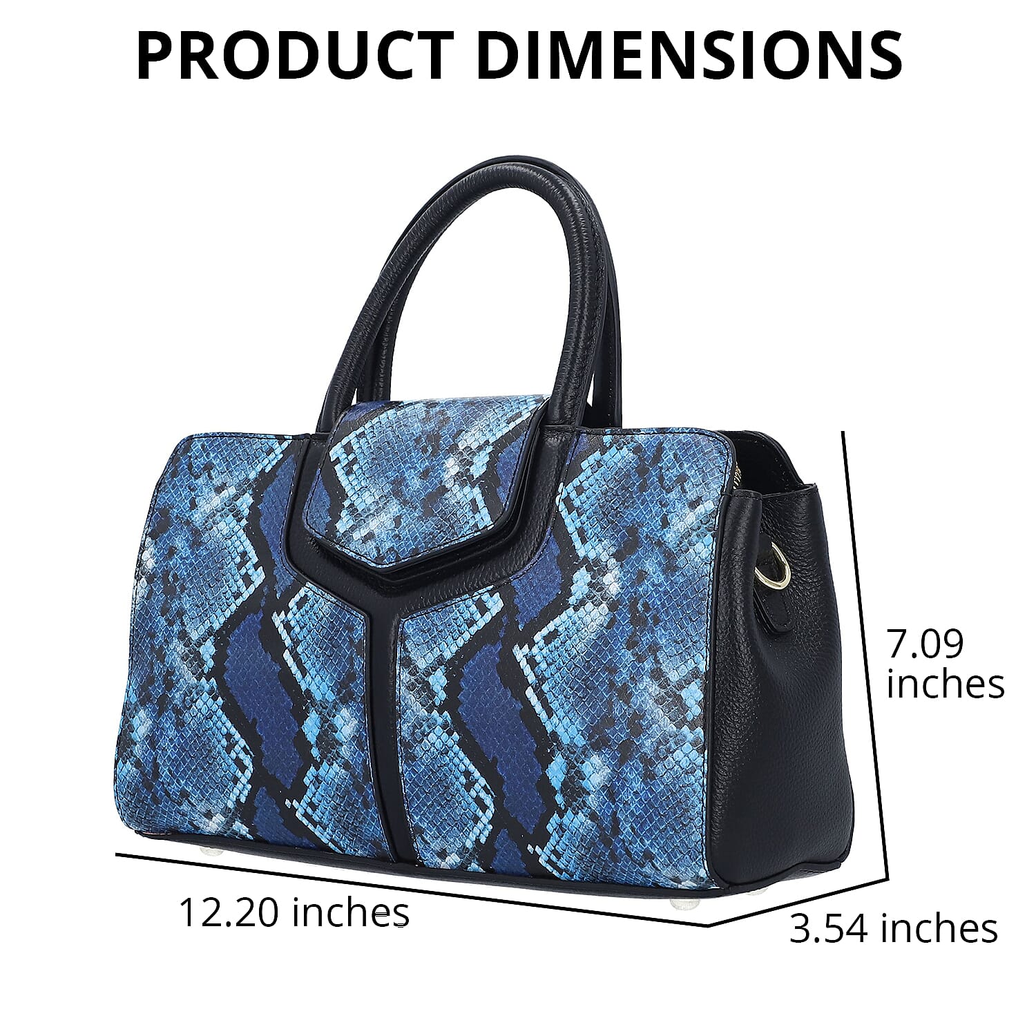 Black and Blue Snake Print Genuine Leather Convertible Tote Bag with Shoulder Strap