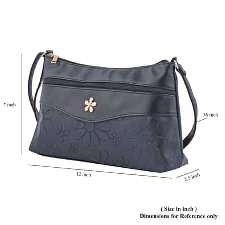 Black Faux Leather Crossbody Bag with Metal Flower and Adjustable Shoulder Strap image number 6