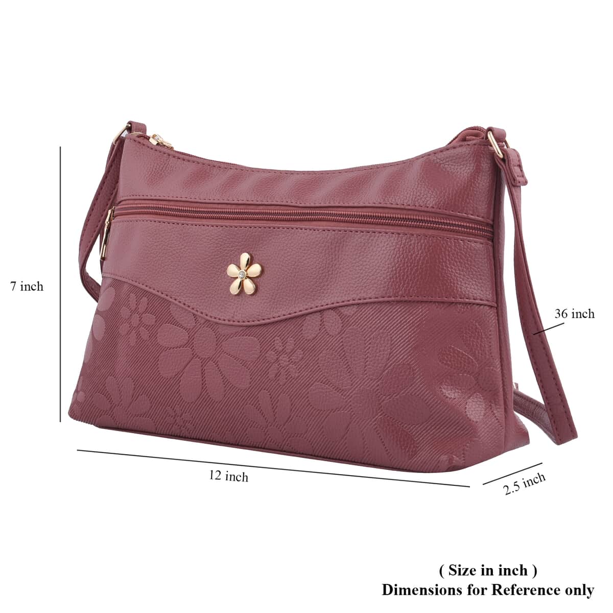 Pink Faux Leather Crossbody Bag with Metal Flower and Adjustable Shoulder Strap image number 6