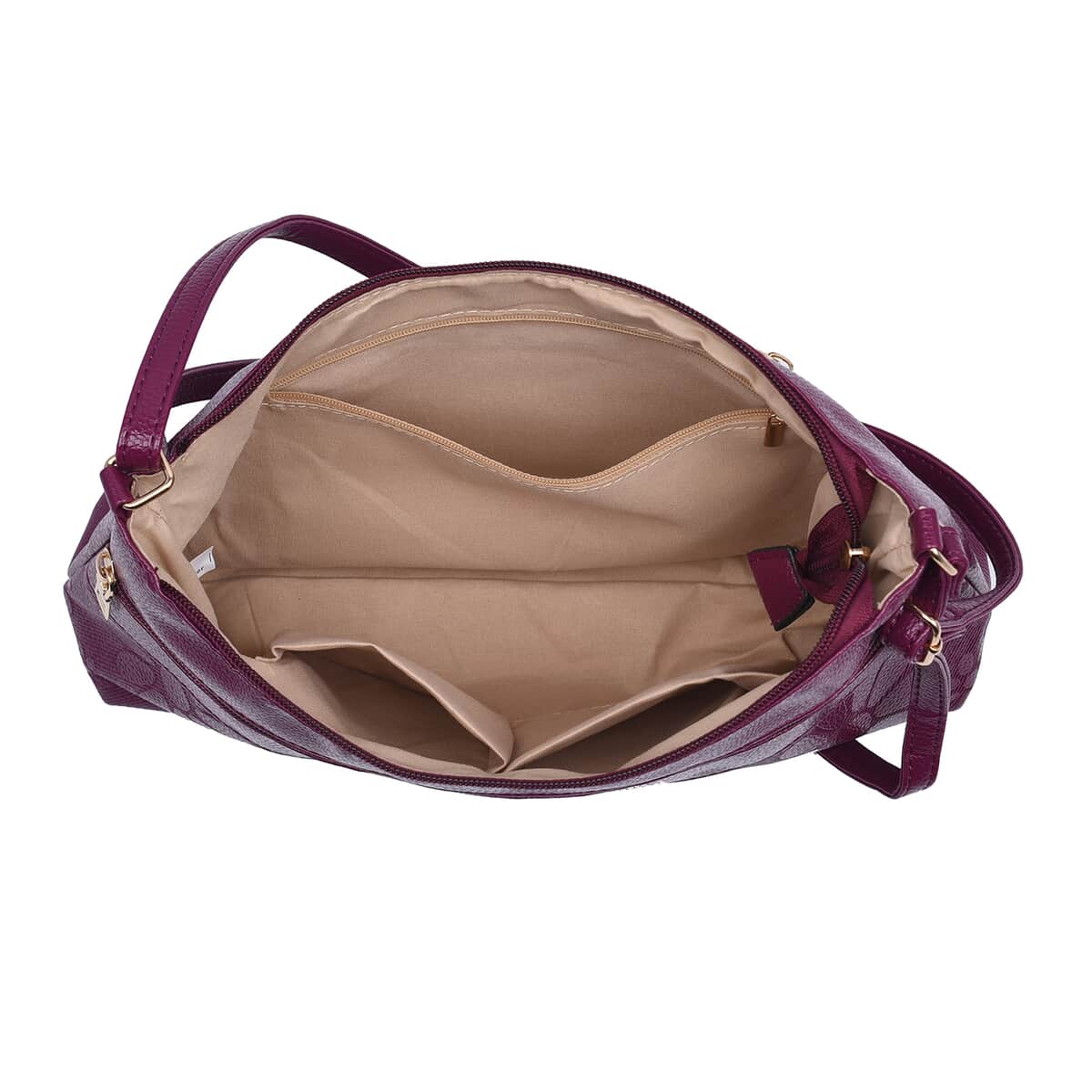 Purple Faux Leather Crossbody Bag with Metal Flower and Adjustable Shoulder Strap image number 5