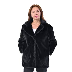 Passage Solid Black Faux Fur Oversized Coat For women - L