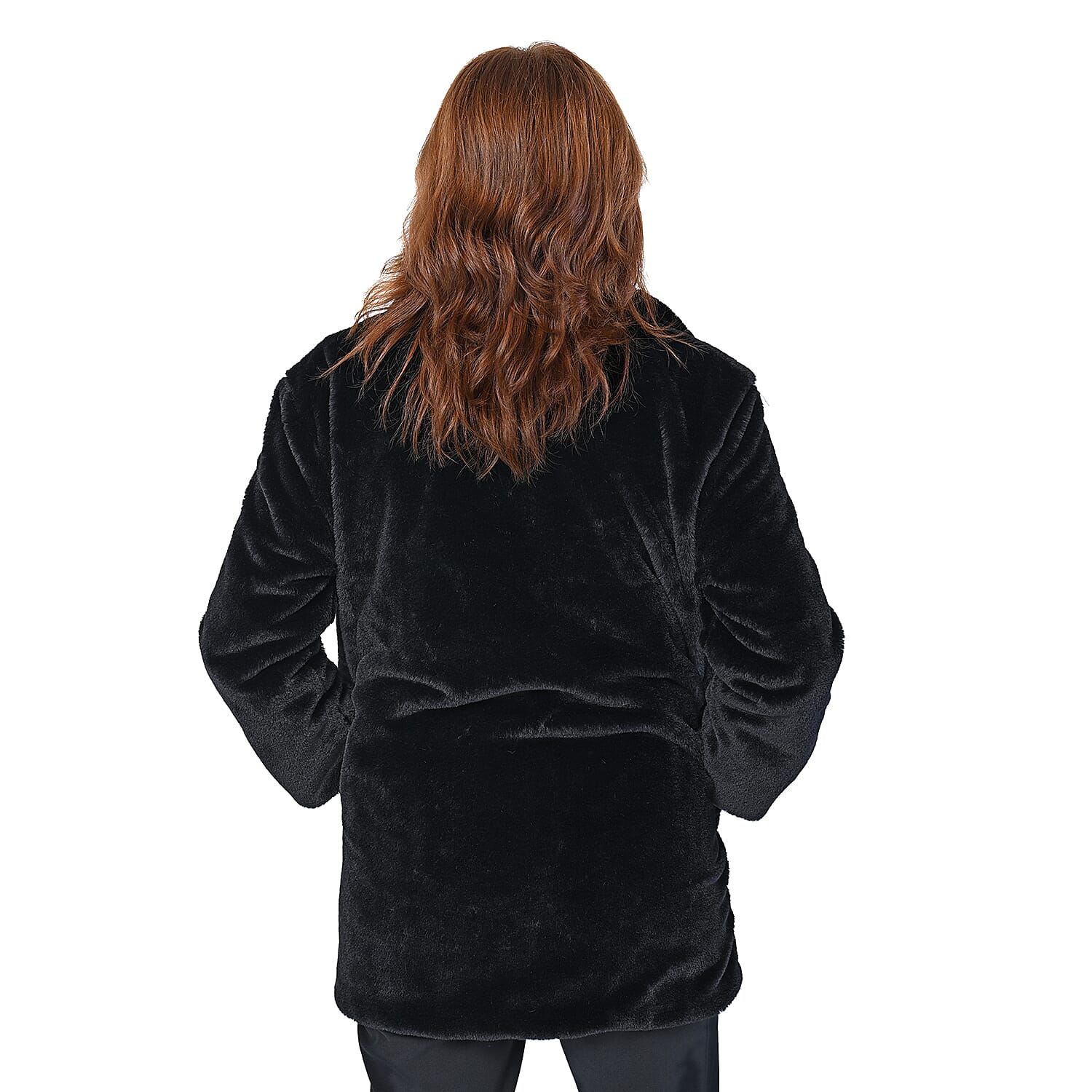 Passage Solid Black Faux Fur Oversized Coat For women - L