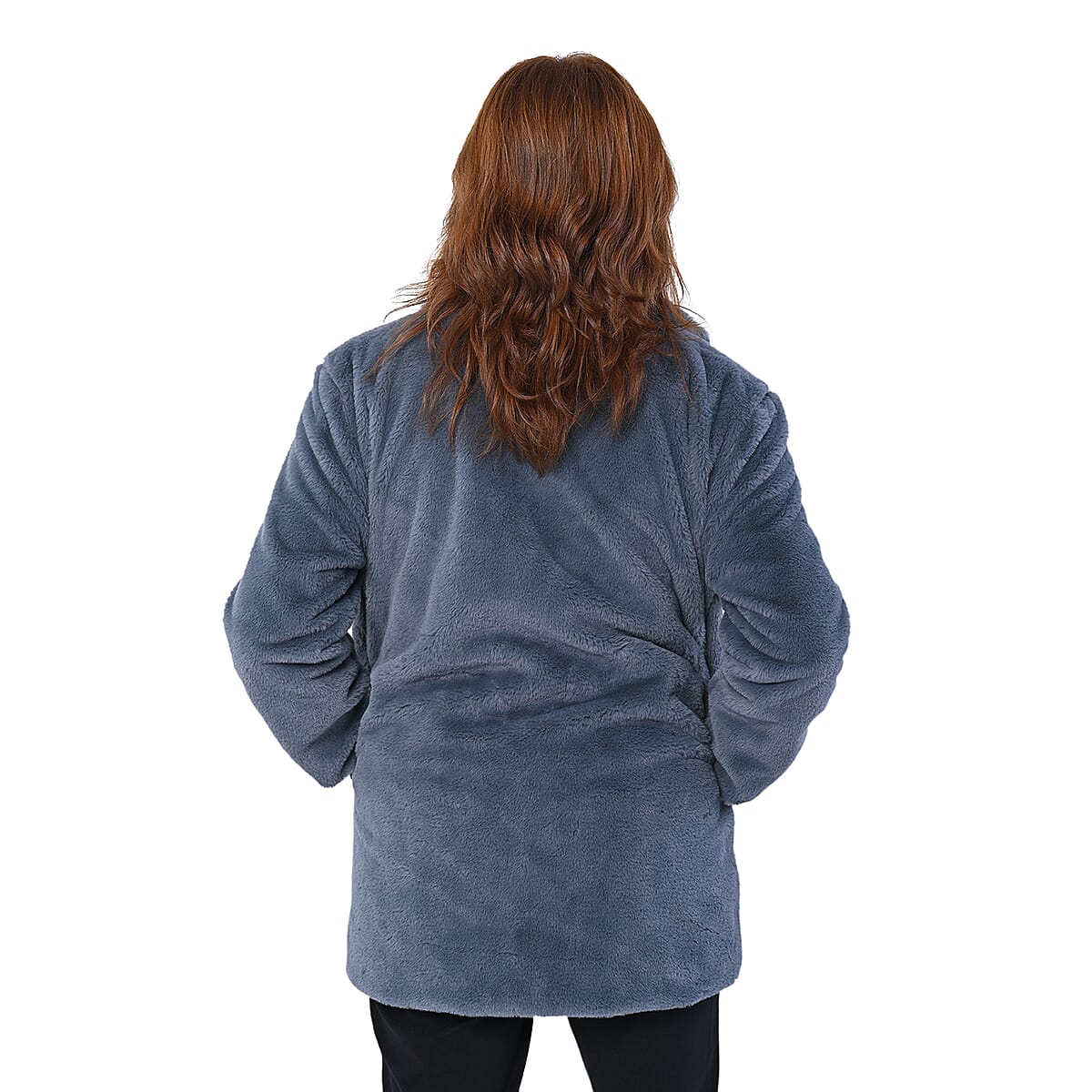 Passage Solid Dark Gray Faux Fur Oversized Coat For women - L image number 1