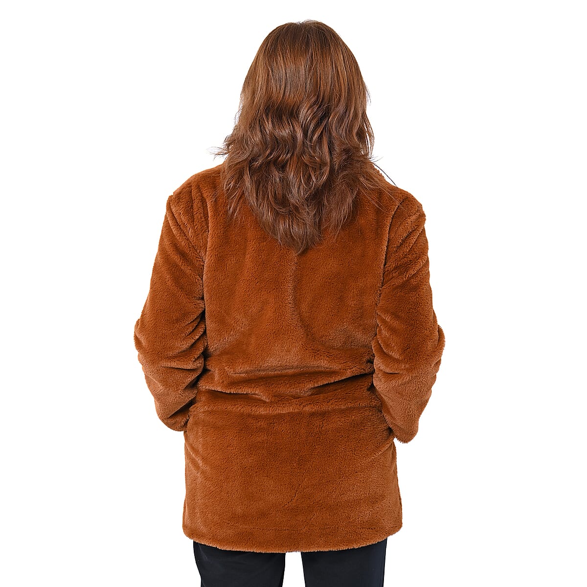 Passage Solid Tan Faux Fur Oversized Coat For women - L image number 1