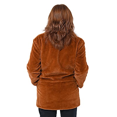 Passage Solid Tan Faux Fur Oversized Coat For women - L